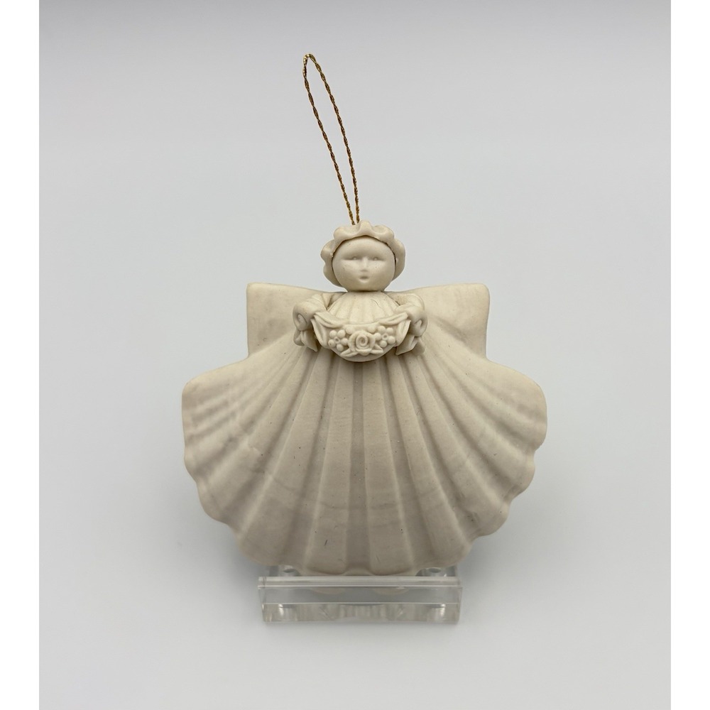 Vintage 1995 Margaret Furlong Flower Garland 3" Shell Angel Ornament In Box